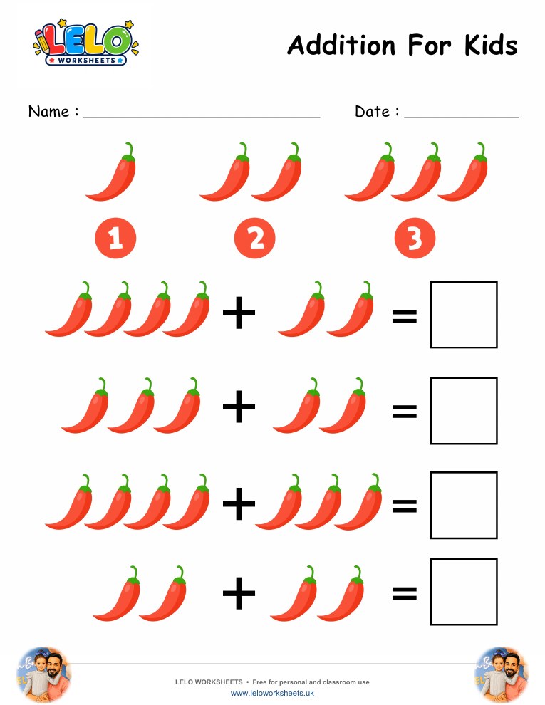 Addition Peppers Worksheet worksheet preview