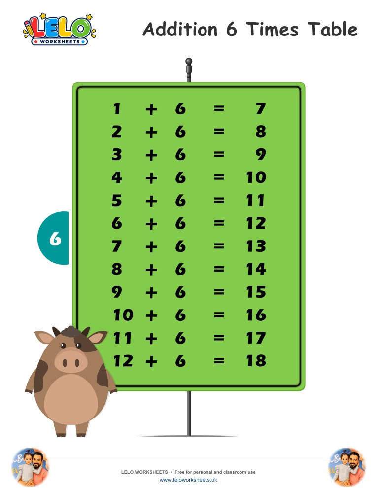 Addition Table 6 Worksheet worksheet preview