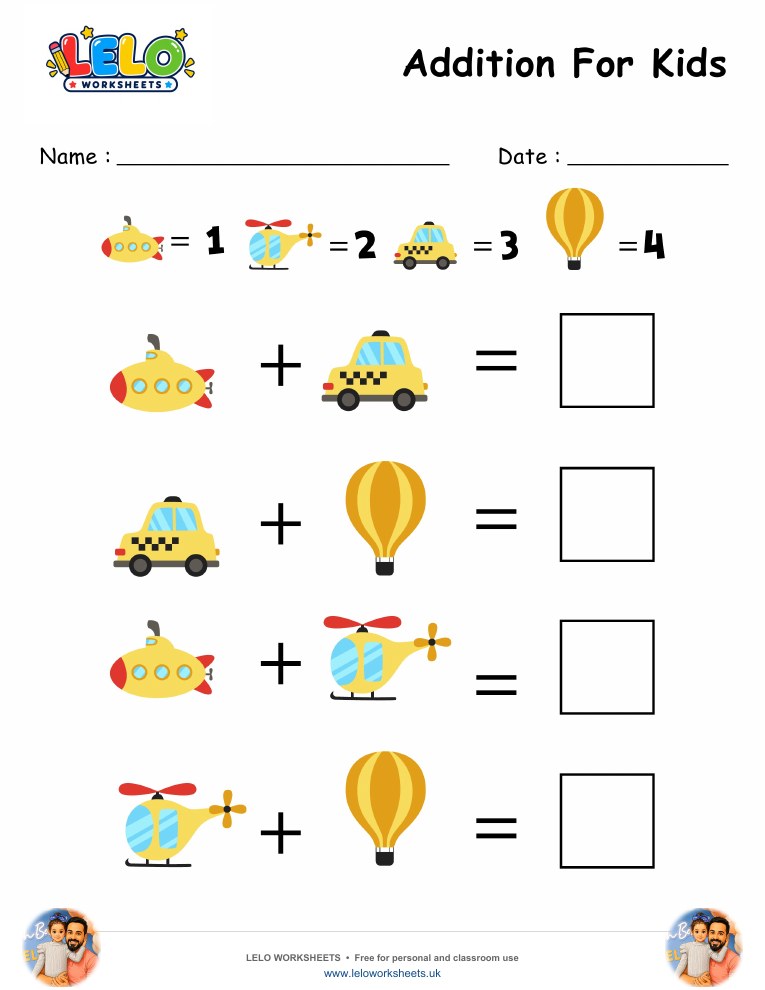 Addition Transportation Worksheet worksheet preview
