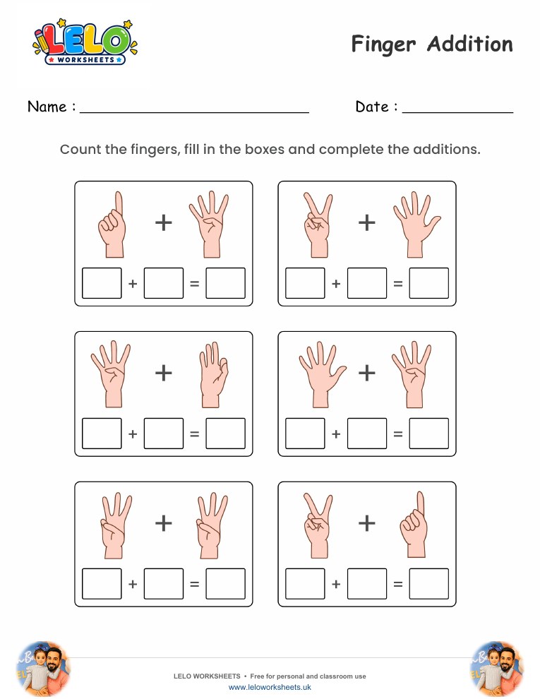 Finger Addition Worksheet worksheet preview
