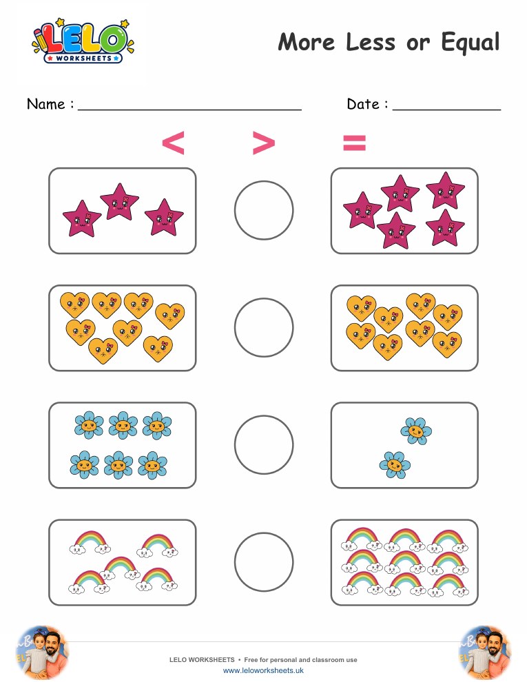 More Less or Equal Worksheet worksheet preview
