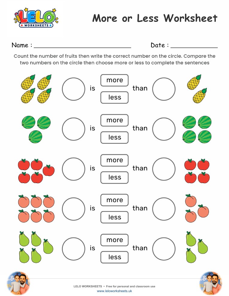 More or Less Worksheet worksheet preview