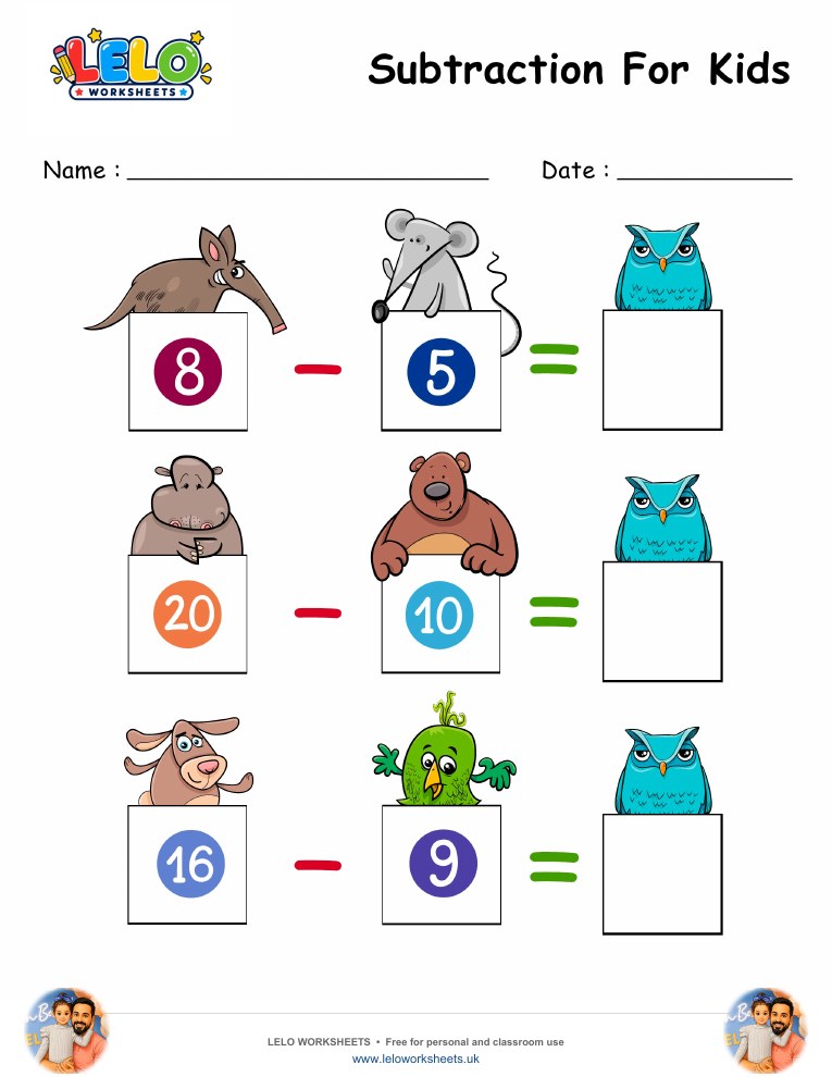 Subtraction Animals Worksheet worksheet preview
