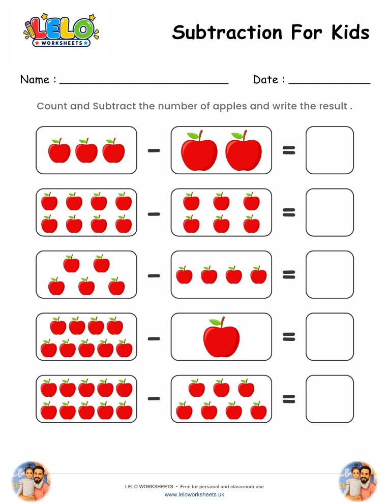 Subtraction Apple Worksheet worksheet preview