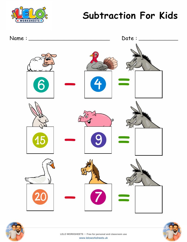 Subtraction Farm Animals Worksheet worksheet preview