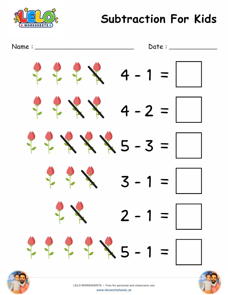 Subtraction Rose Worksheet worksheet preview