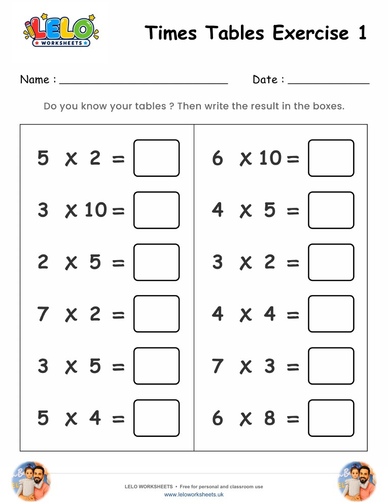 Times Table Exercise 1 Worksheet worksheet preview