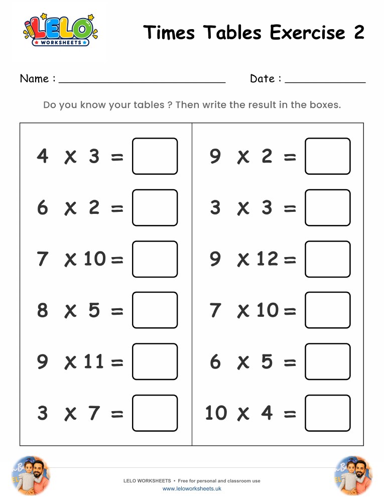 Times Table Exercise 2 Worksheet worksheet preview