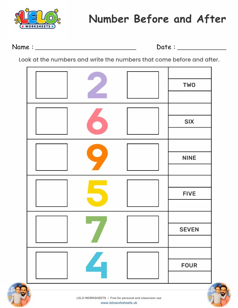 Before and After Number Worksheet worksheet preview