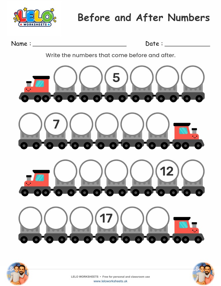 Before and After Numbers Worksheet worksheet preview