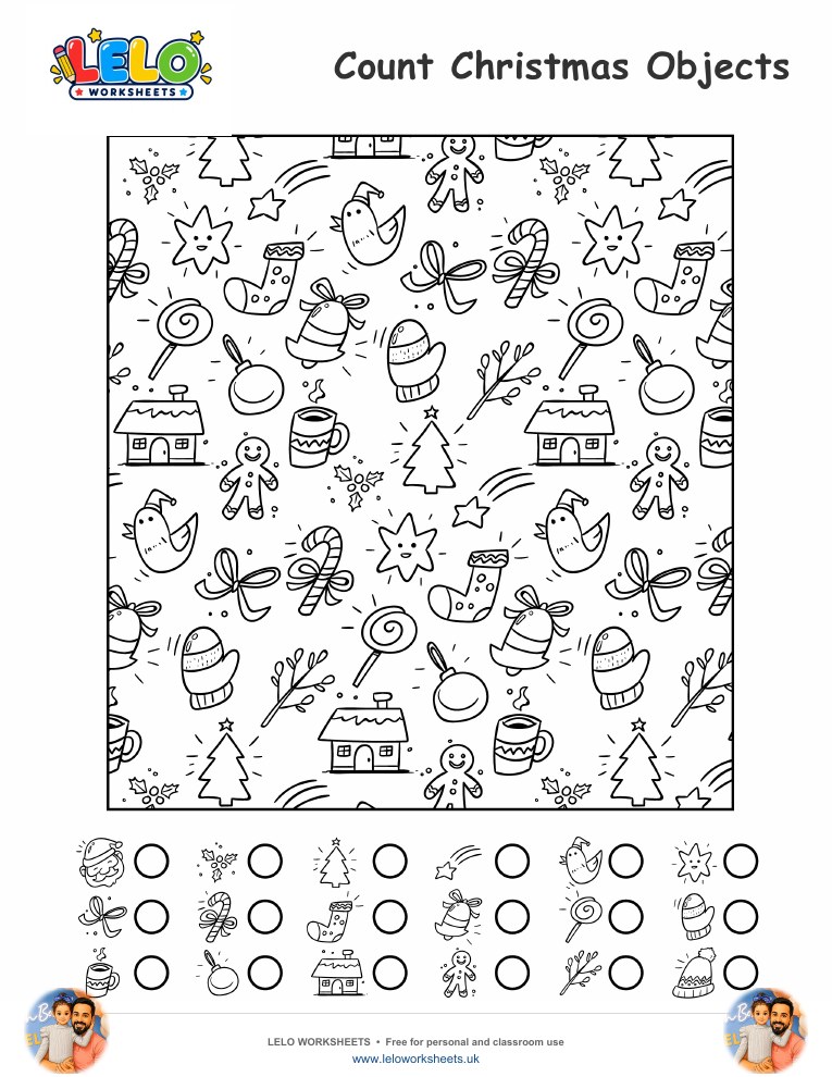 Counting Christmas Objects Worksheet worksheet preview