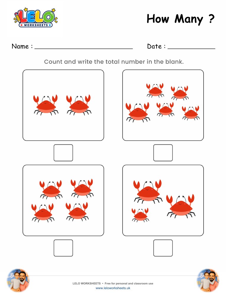 Counting Crabs Worksheet worksheet preview