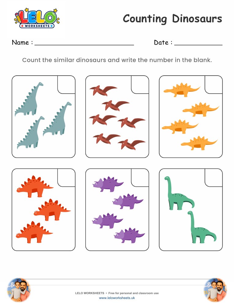 Counting Dinosaurs Worksheets worksheet preview