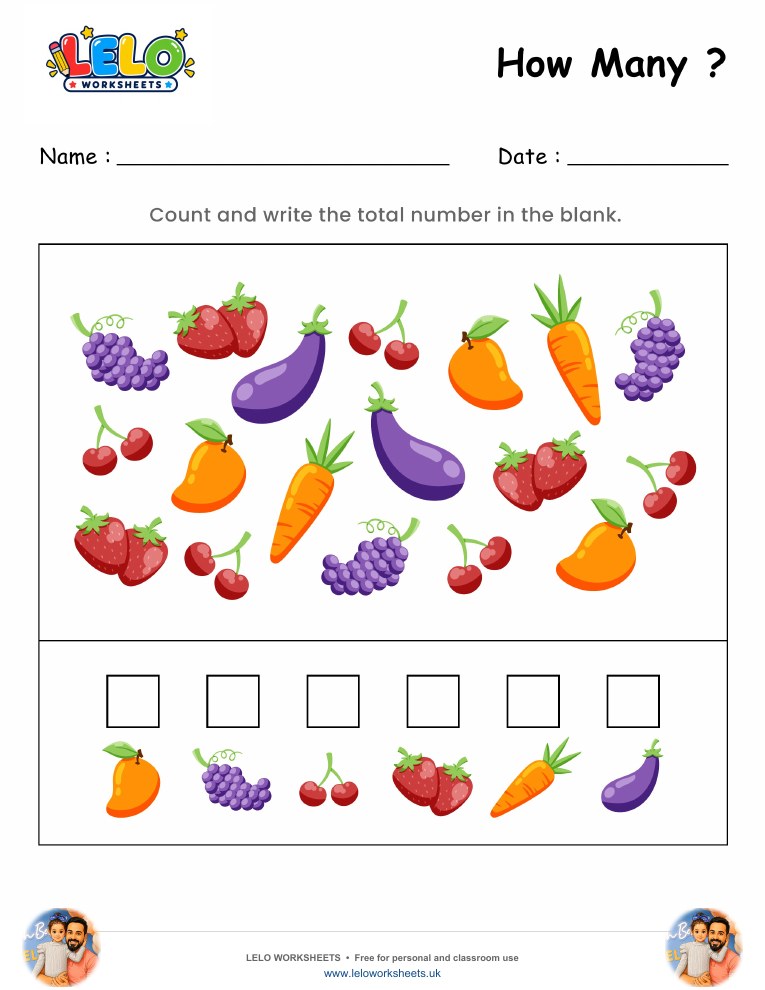 Counting Fruits and Vegetables Worksheet worksheet preview