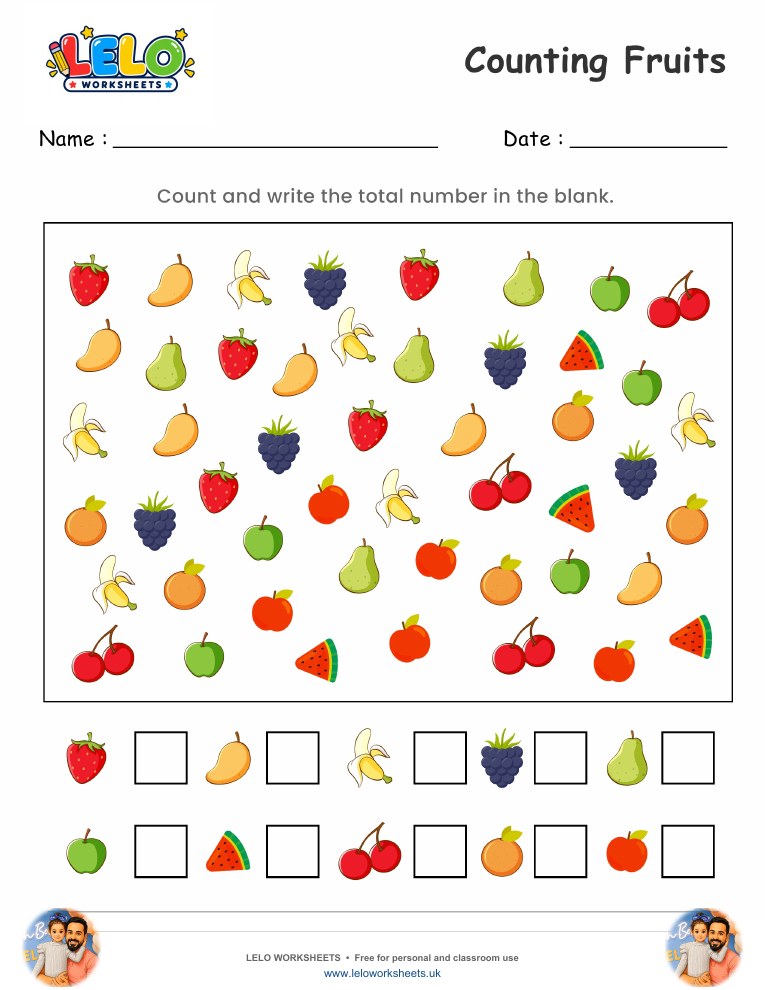 Counting Fruits Worksheets worksheet preview