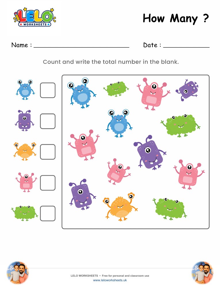 Counting Monsters Worksheet worksheet preview