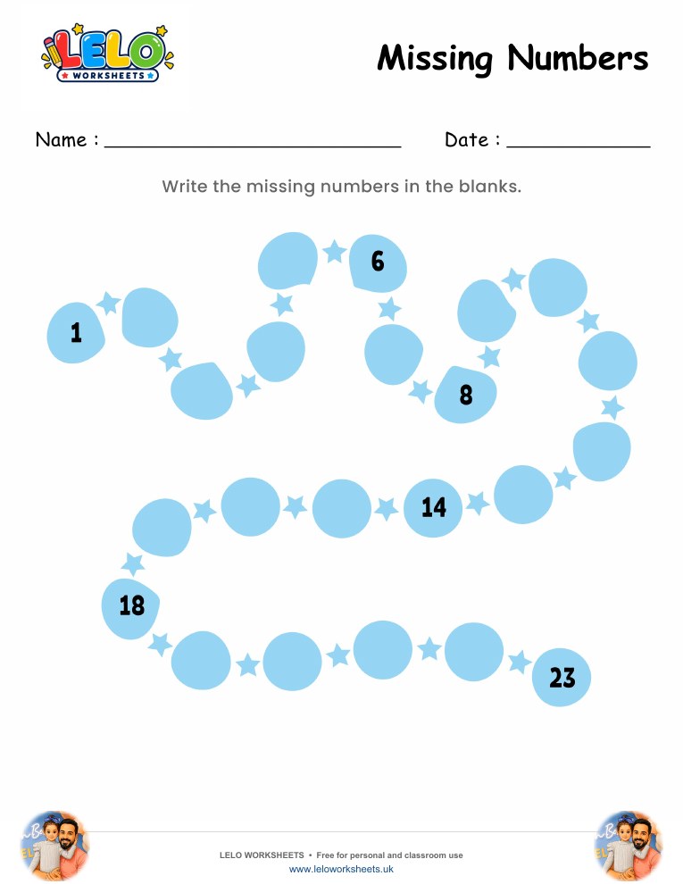 Missing Numbers Worksheet 1-23 worksheet preview