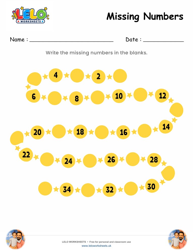 Missing Numbers Worksheet 1-35 worksheet preview