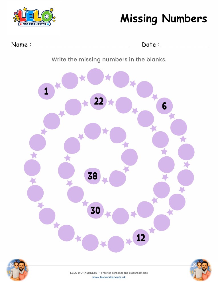 Missing Numbers Worksheet 1-38 worksheet preview