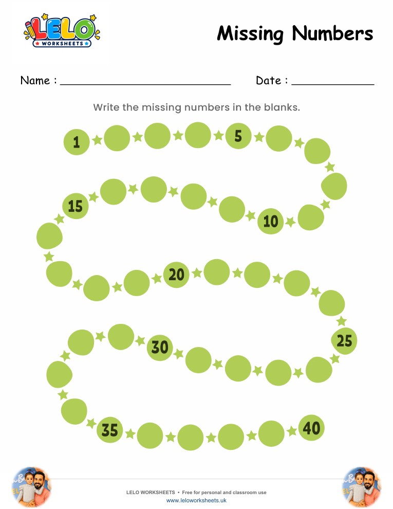 Missing Numbers Worksheet 1-40 worksheet preview