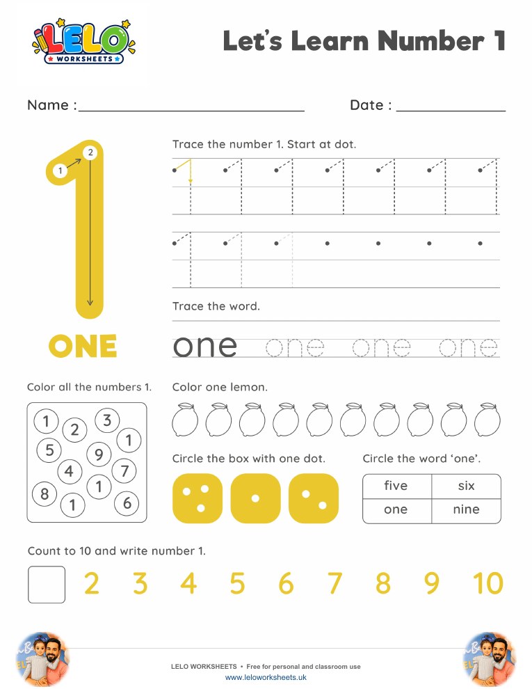 Number 1 Worksheet worksheet preview