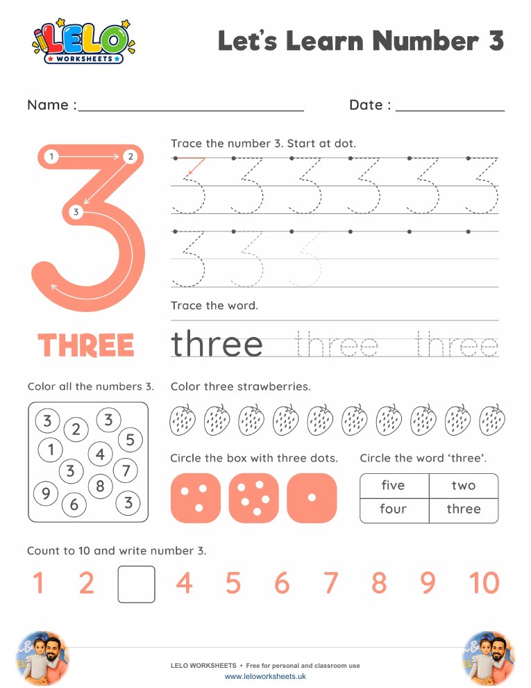 Number 3 Worksheet worksheet preview