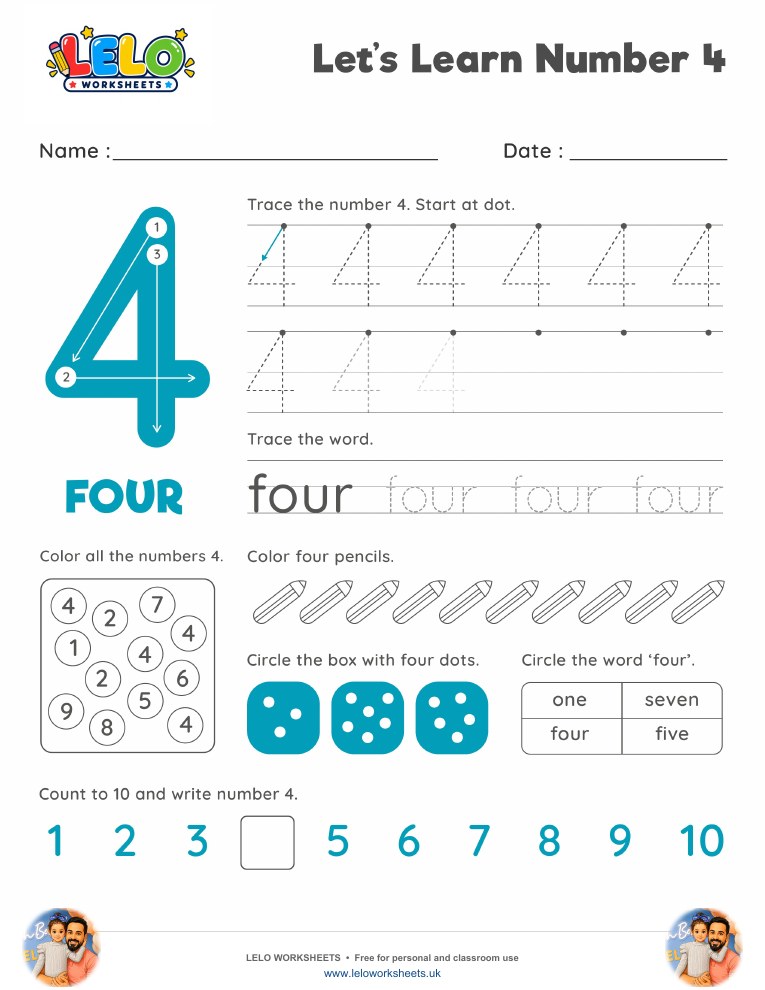 Number 4 Worksheet worksheet preview