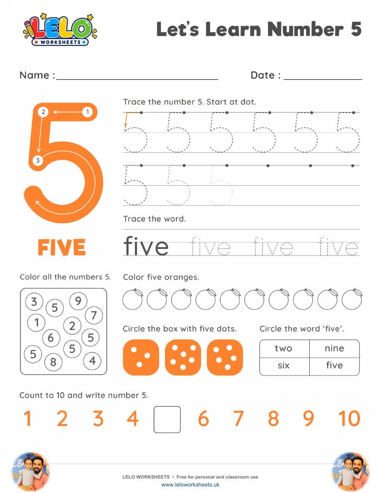 Number 5 Worksheet worksheet preview