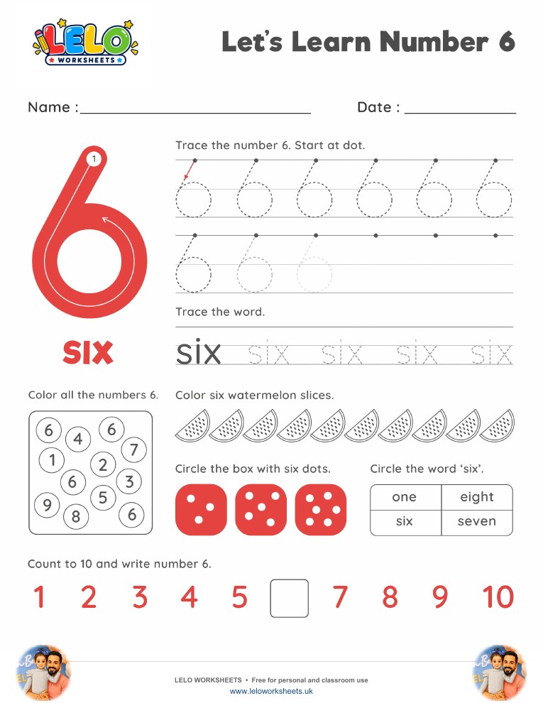Number 6 Worksheet worksheet preview