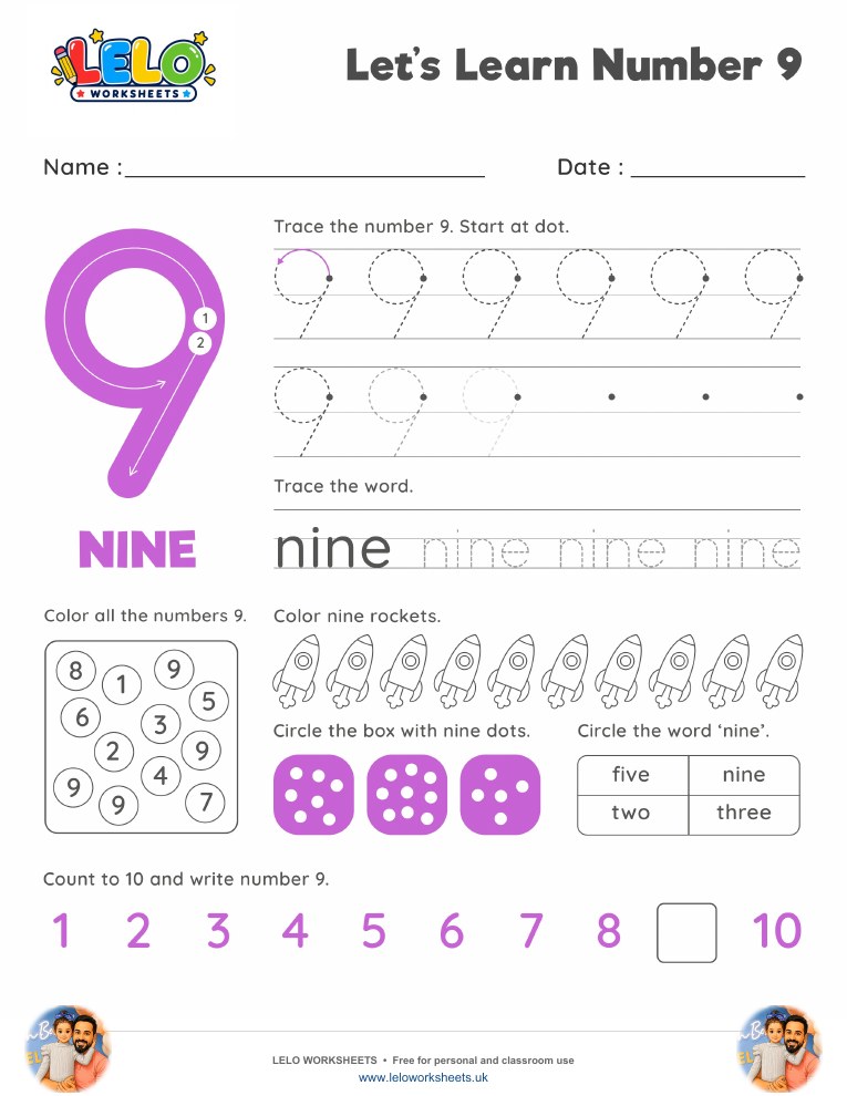 Number 9 Worksheet worksheet preview