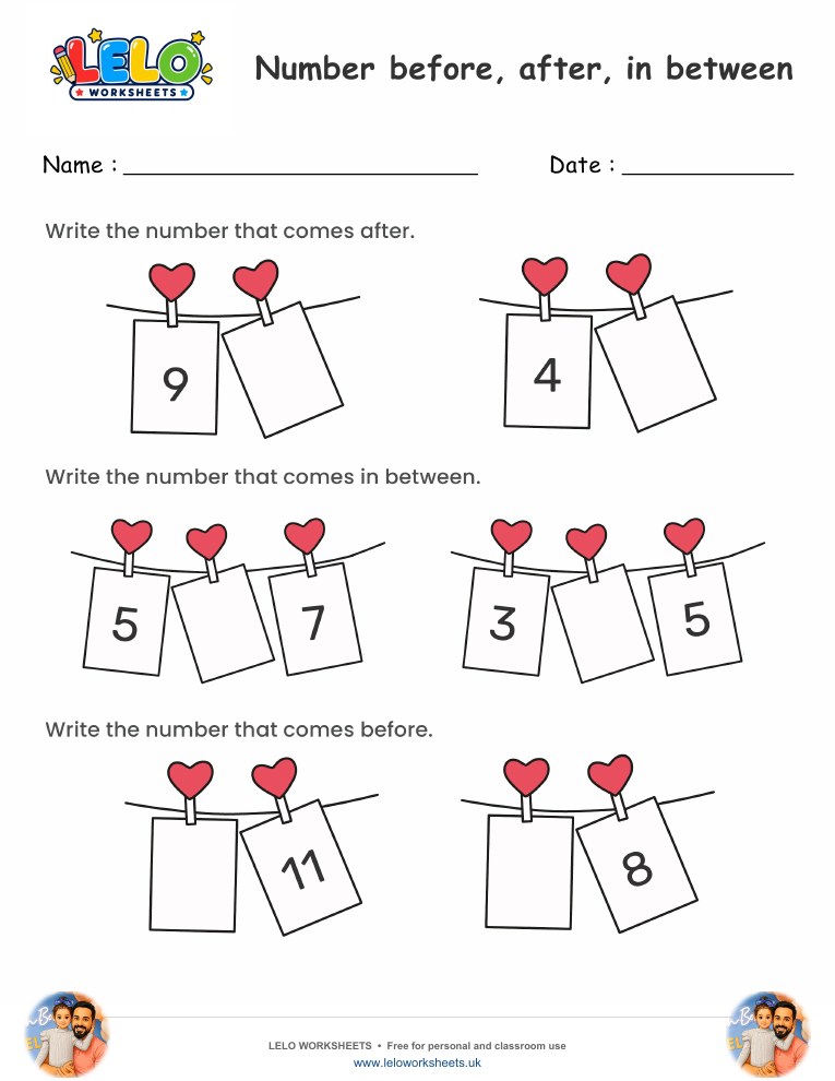 Number Before and After Worksheet worksheet preview