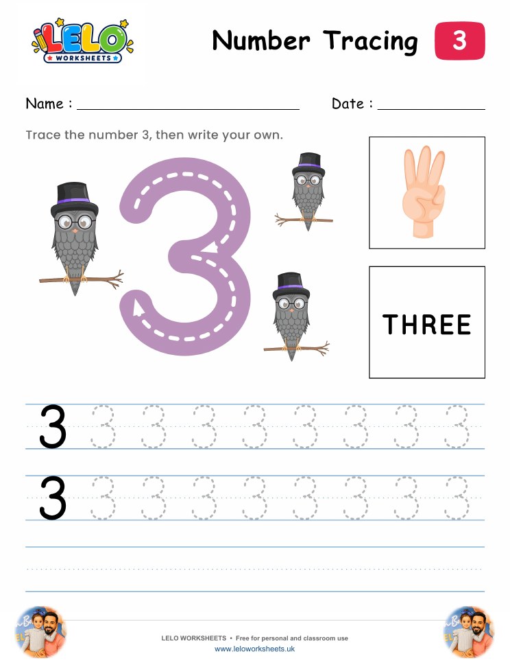 Number Tracing 3 Worksheet worksheet preview