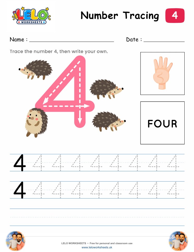 Number Tracing 4 Worksheet worksheet preview