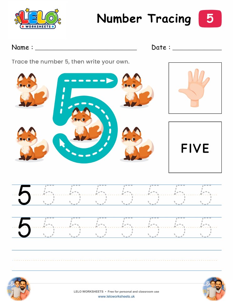 Number Tracing 5 Worksheet worksheet preview