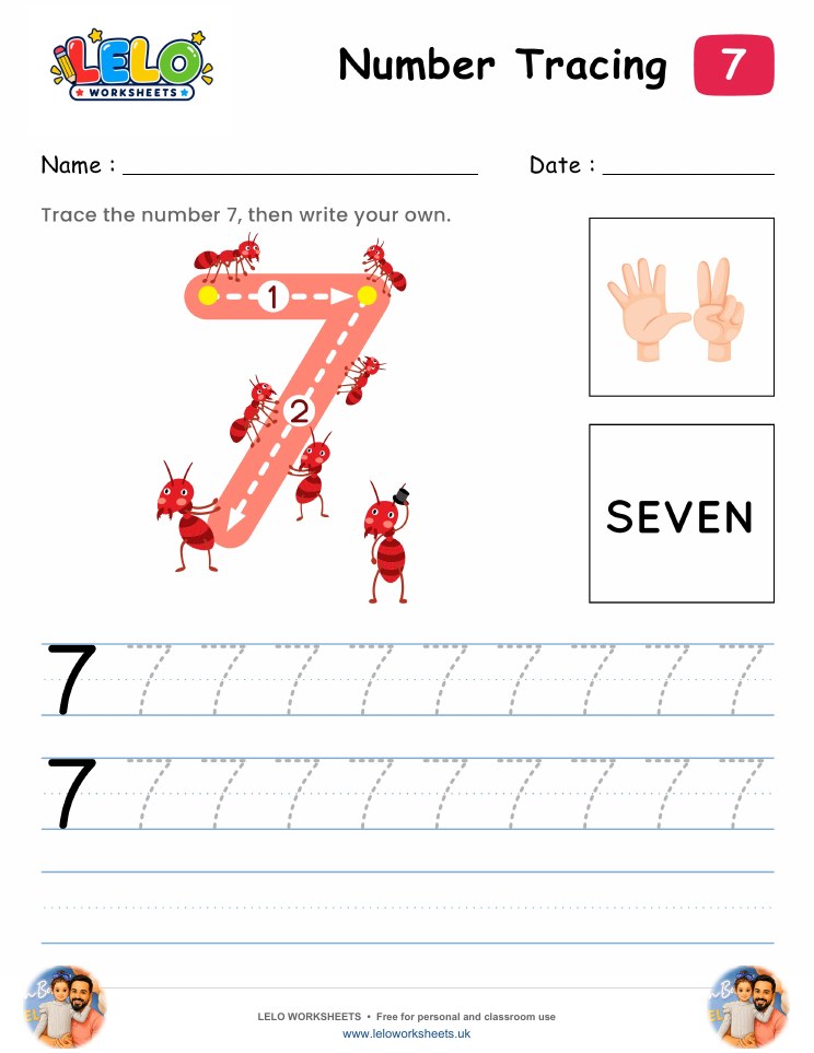 Number Tracing 7 Worksheet worksheet preview