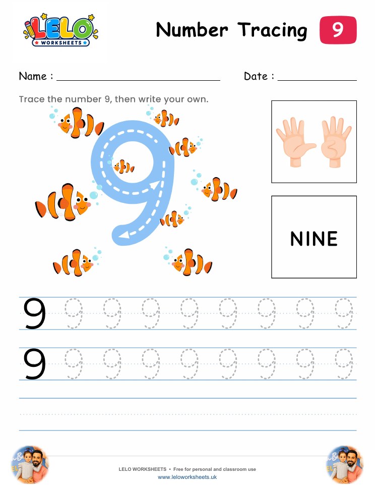 Number Tracing 9 Worksheet worksheet preview
