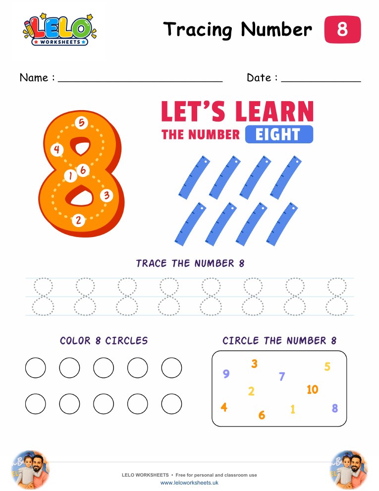 Tracing Number Eight-8 Worksheet worksheet preview
