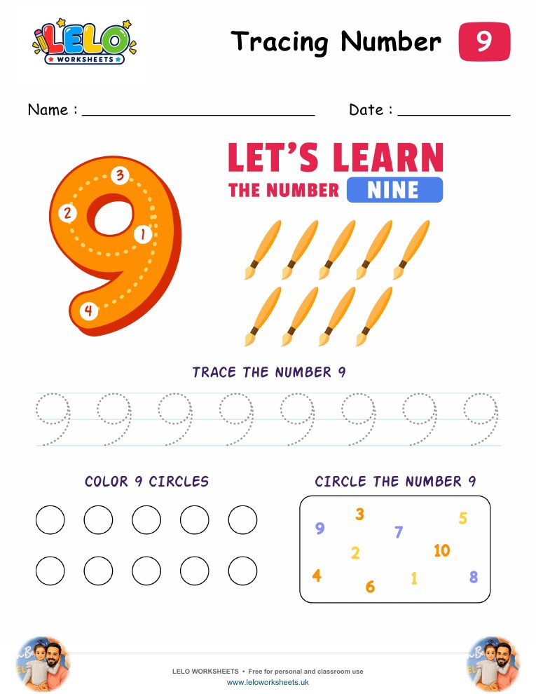 Tracing Number Eight-9 Worksheet worksheet preview