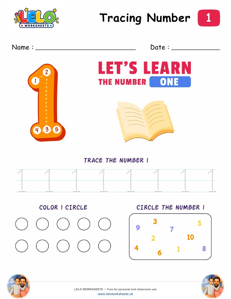 Tracing Number One-1 Worksheet worksheet preview