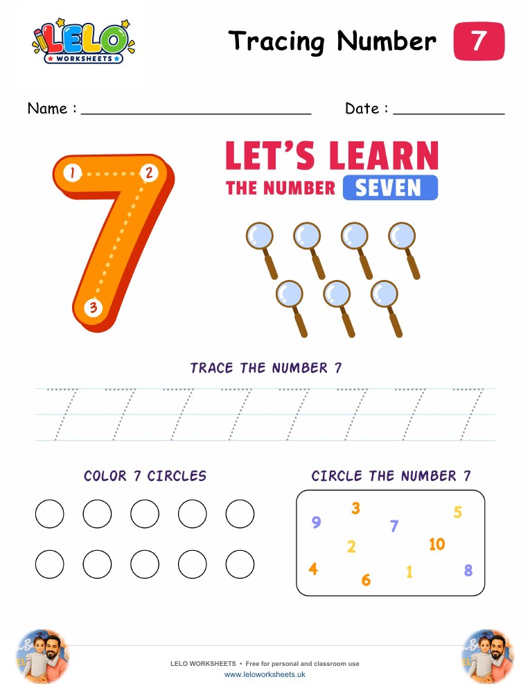 Tracing Number Seven-7 Worksheet worksheet preview