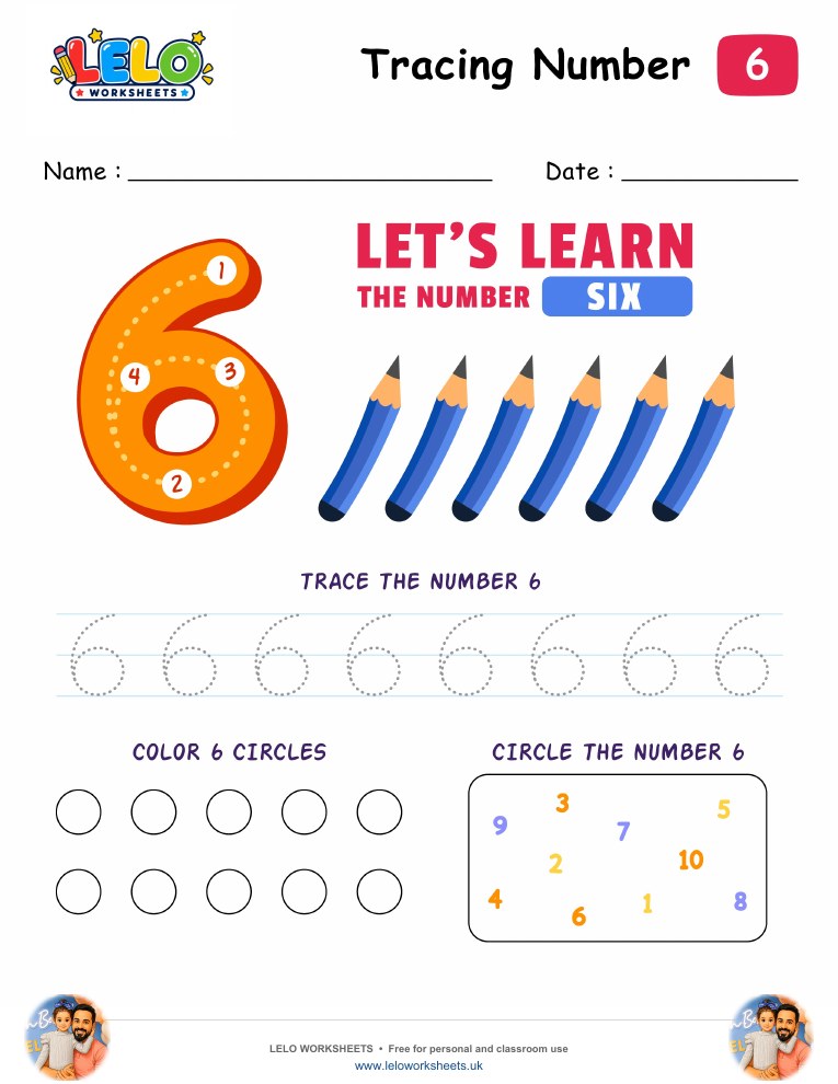 Tracing Number Six-6 Worksheet worksheet preview