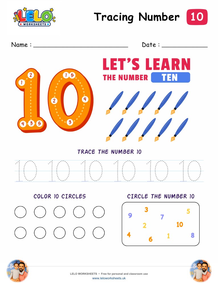 Tracing Number Ten-10 Worksheet worksheet preview