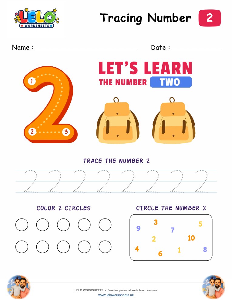 Tracing Number Two-2 Worksheet worksheet preview