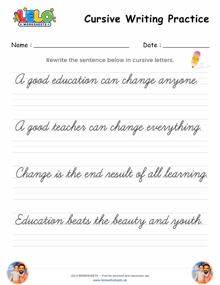 Cursive Handwriting Practice Worksheet 1 worksheet preview
