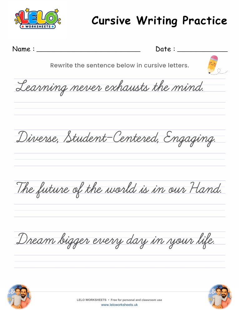 Cursive Handwriting Practice Worksheet 2 worksheet preview