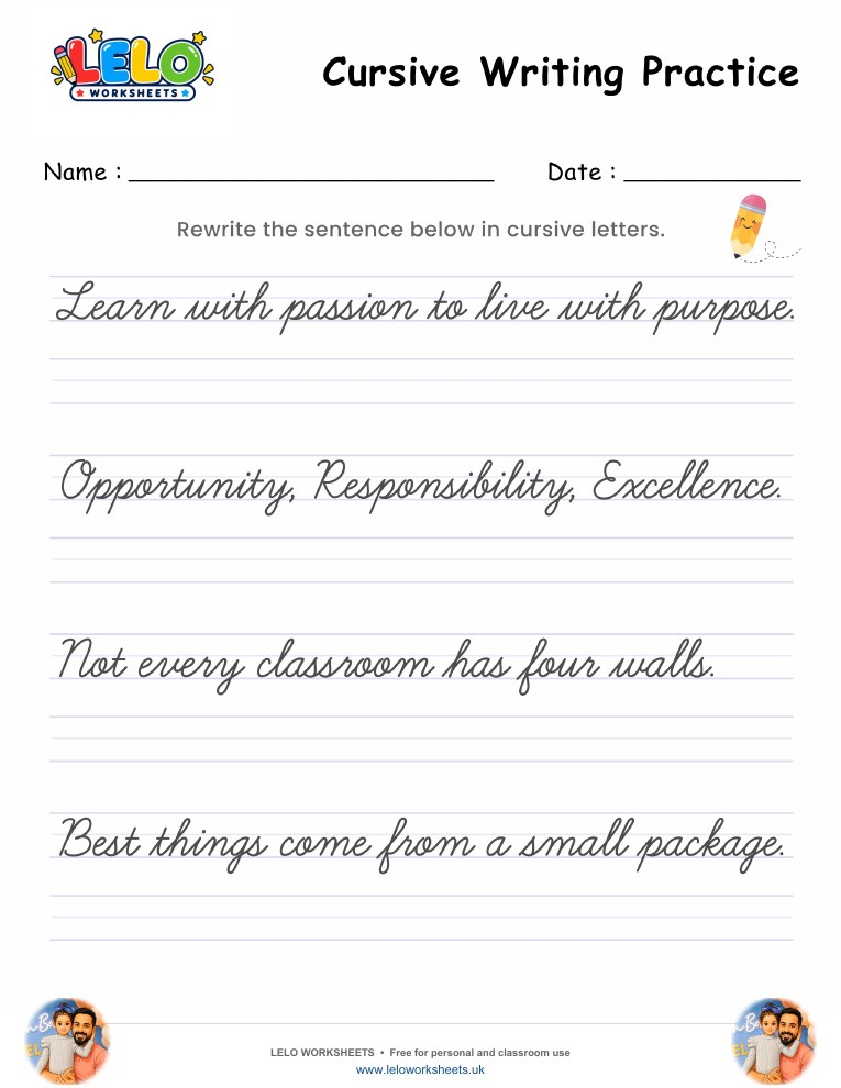 Cursive Handwriting Practice Worksheet 3 worksheet preview