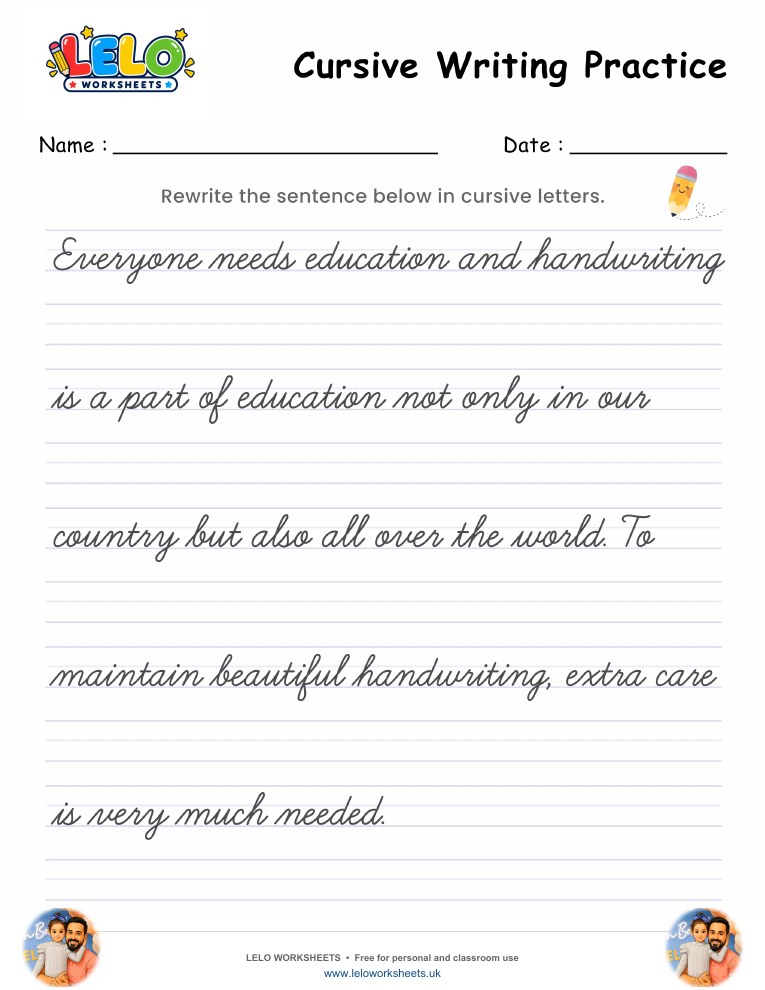 Cursive Writing Worksheet 1 worksheet preview