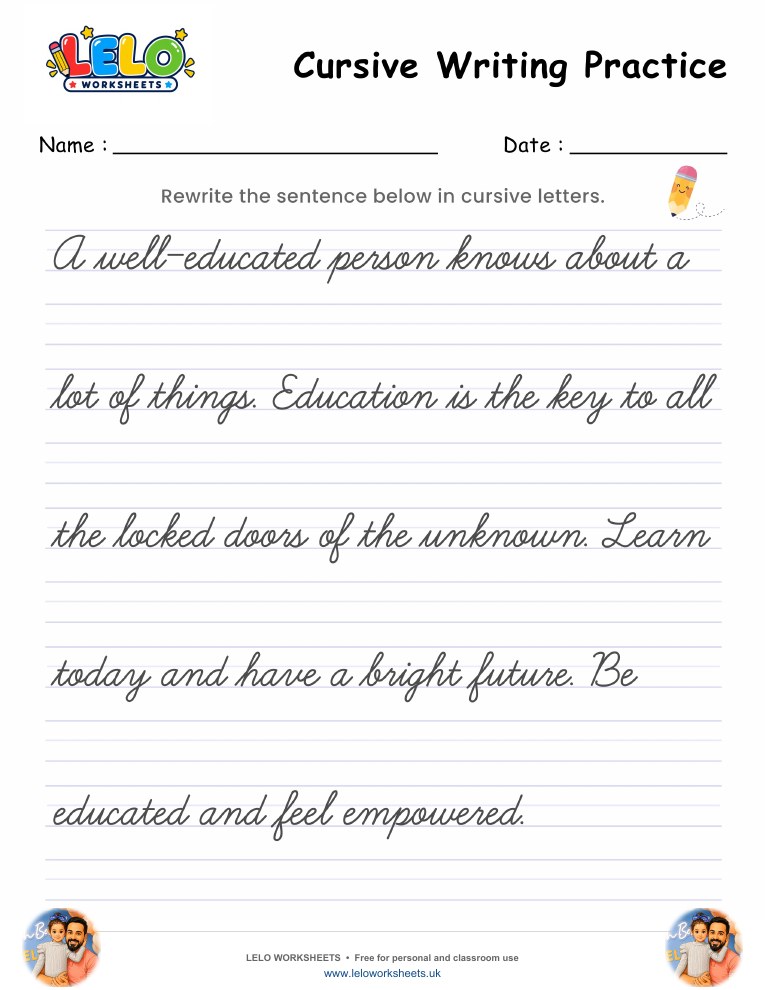 Cursive Writing Worksheet 3 worksheet preview