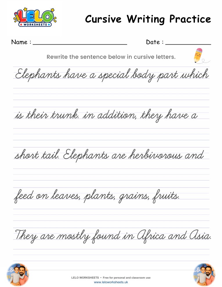 Cursive Writing Worksheet 8 worksheet preview