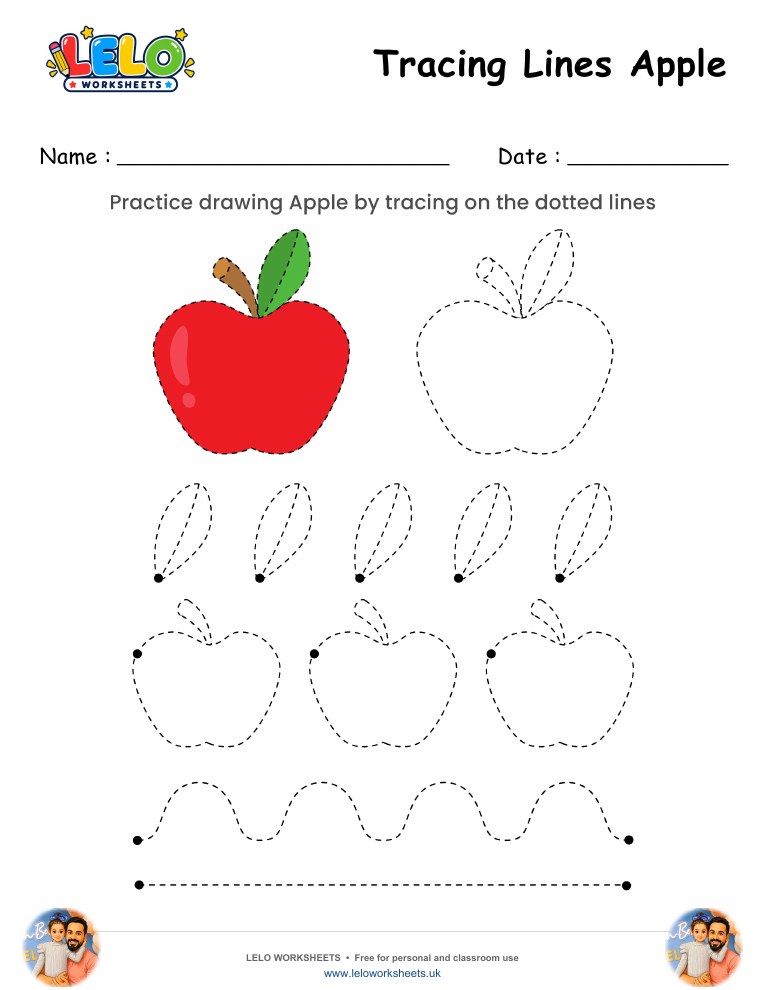 Tracing Lines Apple Worksheet worksheet preview